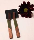Boho langwerpige hout groene acryl oorstekers nieuw, Envoi, Neuf, Brun, Autres matériaux