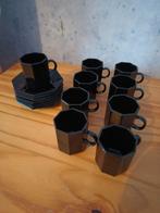 Ensemble 9 tasses et sous tasses noires octogonale, Maison & Meubles, Comme neuf, Tasse(s) et/ou soucoupe(s), Uni, Autres matériaux