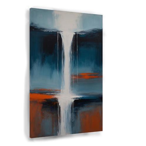 Cascade abstraite sur toile orange et bleue 60x90cm - 18mm, Maison & Meubles, Accessoires pour la Maison | Peintures, Dessins & Photos