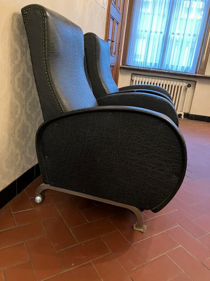 Retro zwarte leren lounge relax zetels, Maison & Meubles, Canapés | Sofas & Chaises Longues, Utilisé, Une personne, Moins de 150 cm