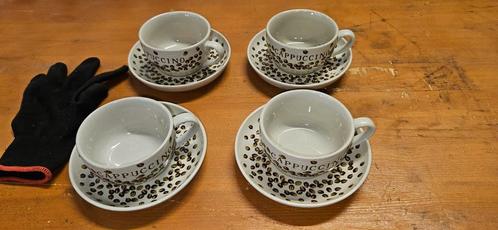 Cappuccino servies van 4 tassen en 4 borden, Huis en Inrichting, Keuken | Servies, Zo goed als nieuw, Bord(en), Ophalen