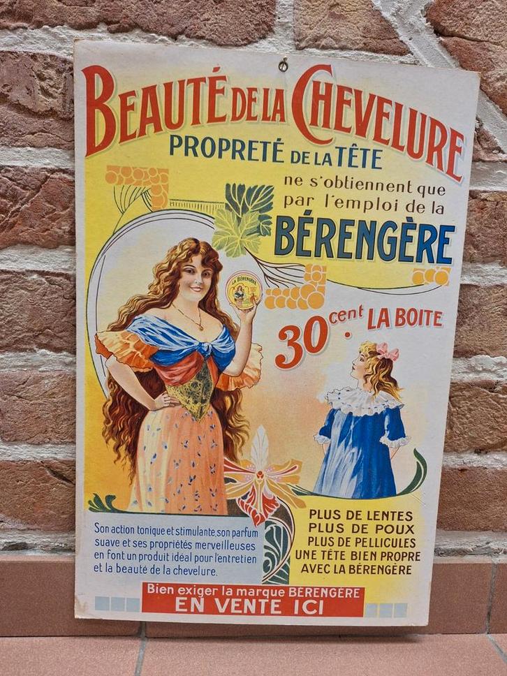 Oud reclame bord La Bérengère Beauté de la Chevelure, Verzamelen, Merken en Reclamevoorwerpen, Gebruikt, Reclamebord, Ophalen of Verzenden