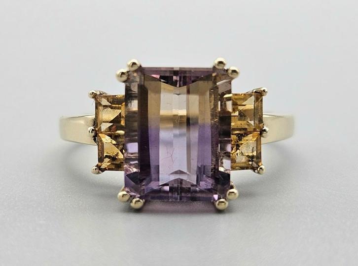 Gouden Vintage ring edelsteen ametrine en citrien. 2024/237., Handtassen en Accessoires, Ringen, Zo goed als nieuw, Dame, 17 tot 18