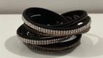 Zwarte armband met strass en studs, Handtassen en Accessoires, Armbanden, Gebruikt, Zwart, Leer, Ophalen of Verzenden