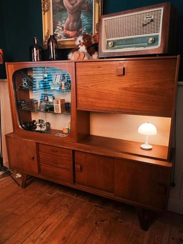  Vintage/retro midcentury bar/vitrine kast met lades beschikbaar voor biedingen