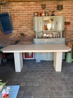 Grenenhouten eettafel in ecrukleur gebeitst, Huis en Inrichting, Tafels | Eettafels, Ophalen, Gebruikt, 50 tot 100 cm, Vijf personen of meer