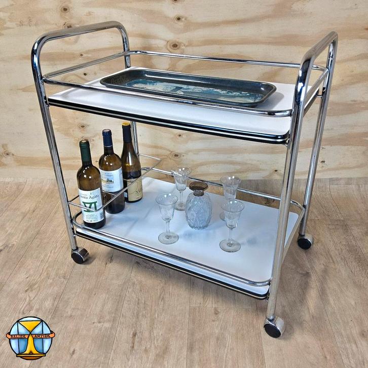 Vintage Serveerwagen / Barwagen / Drankkar Chroom / Formica, Huis en Inrichting, Barren, Zo goed als nieuw, Ophalen of Verzenden