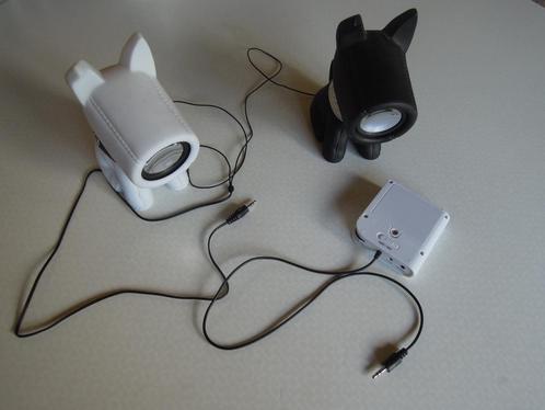 computer stereo speakers S. dog Senik Design wit zwart hond, Computers en Software, Pc speakers, Gebruikt, Ophalen of Verzenden