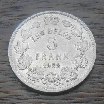 monnaies Belge - 1 Belga - 5 francs 1932 - version Flamande, Enlèvement ou Envoi, Autre, Monnaie en vrac
