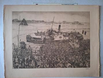 Schitterende ets Jaak Gorus "Overzetter" uit ca 1920 beschikbaar voor biedingen