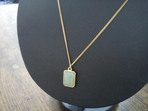 Vergulde ketting met steentje aventurijn, Handtassen en Accessoires, Kettingen, Nieuw, Goud, Groen, Met edelsteen, Met hanger