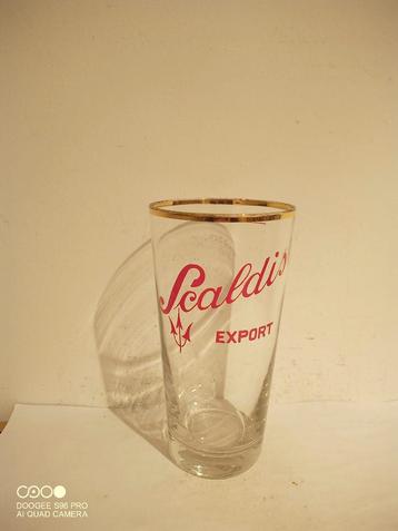 Oud geverfd bierglas Scaldis Export 33cl., Enlèvement ou Envoi, Comme neuf, Verre ou Verres, Autres marques
