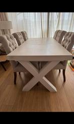 Landelijke Eettafel met 6 Luxe Stoelen  – Stevige X-poot, Huis en Inrichting, Tafels | Eettafels, Ophalen, Gebruikt, 200 cm of meer