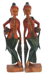 Z-E Azië houten beelden 2 jonge meisjes, Ophalen of Verzenden