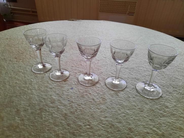 set van 5 vintage borrel/likeurglaasjes, Verzamelen, Glas en Drinkglazen, Zo goed als nieuw, Overige typen, Ophalen of Verzenden