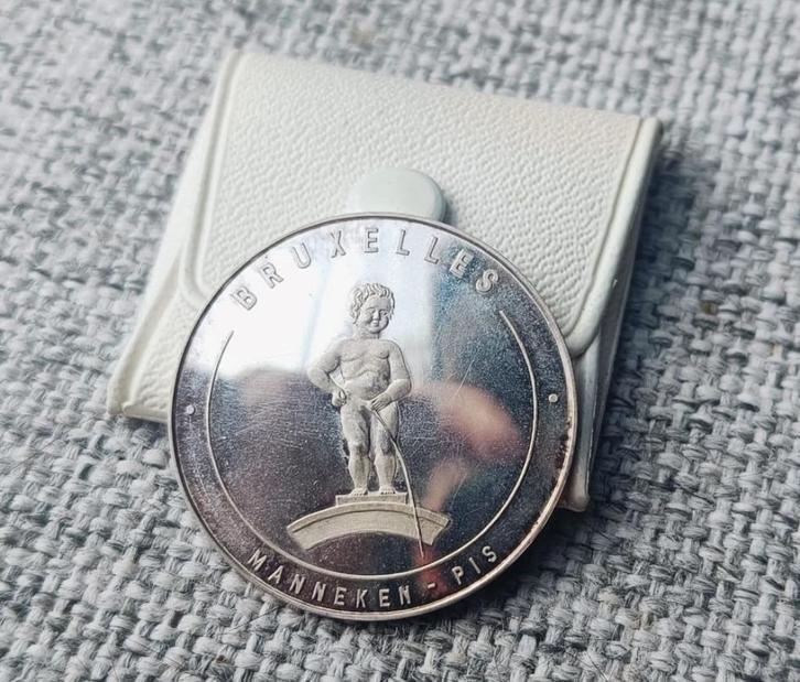 Zilveren penning Manneken pis Brussel Expo58 (1958)(36mm), Postzegels en Munten, Munten | België, Zilver, Zilver, Ophalen