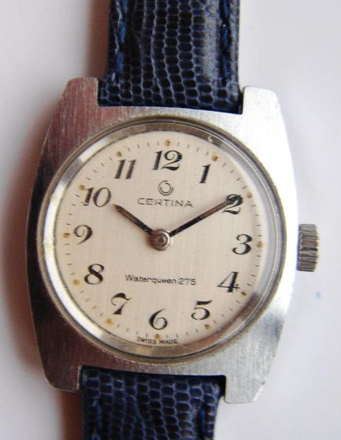Montre Certina Waterqueen 275 bracelet cuir bleu lézard 1974, Collections, Collections Autre, Comme neuf, Enlèvement ou Envoi
