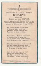 Stefaantje D' Haene Gruwez Ieper 1938 - Geluveld 1939 (kind), Envoi, Image pieuse