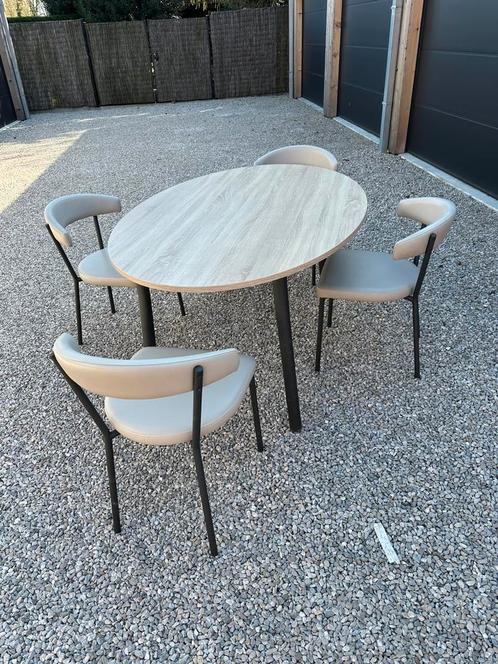 Keukentafel met 4 lederen stoelen, Huis en Inrichting, Tafels | Eettafels, Ophalen