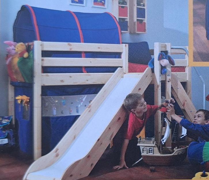 Lit mi-hauteur FLEXA CLASSIC naturel - plateforme & toboggan, Kinderen en Baby's, Kinderkamer | Stapelbedden en Hoogslapers, Ophalen