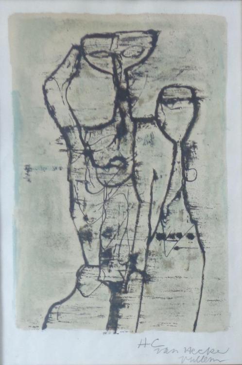 WILLEM VAN HECKE / ART BRUT KOPPEL / KLEURLITHO / 84x63cm, Antiek en Kunst, Kunst | Litho's en Zeefdrukken, Ophalen