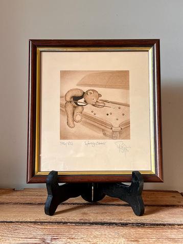 Print tekening Sue Willis beer en biljart vintage beschikbaar voor biedingen