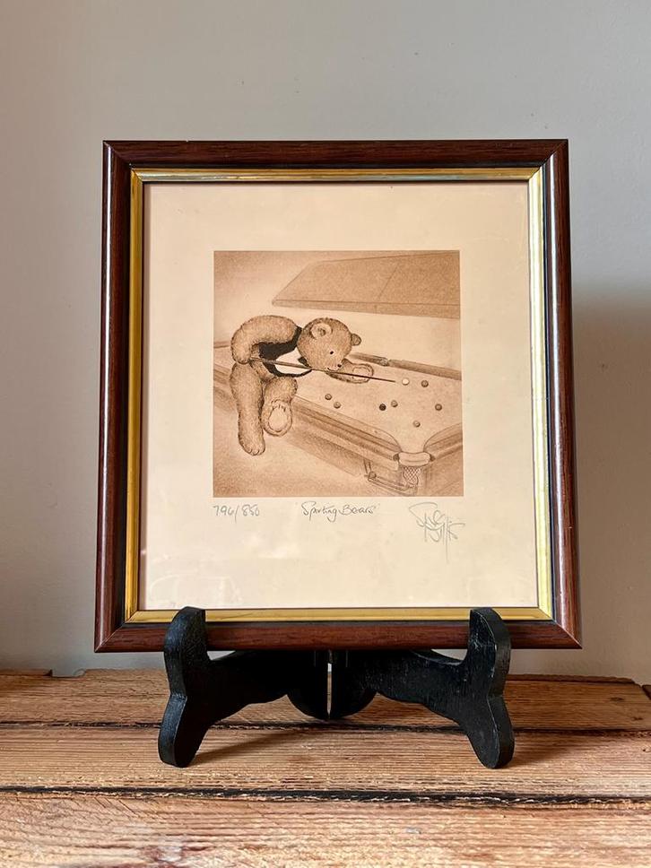 Print tekening Sue Willis beer en biljart vintage, Antiek en Kunst, Kunst | Tekeningen en Fotografie, Ophalen of Verzenden