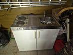 Évier, 2 tacs de cuisson + frigo et congélateur, Huis en Inrichting, Keuken | Keukenelementen, Zo goed als nieuw, Wit