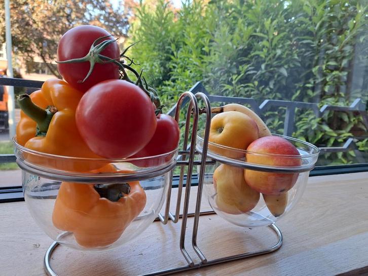 Dubbele fruitschaal van het designmerk Mono, Antiek en Kunst, Antiek | Glaswerk en Kristal, Ophalen of Verzenden