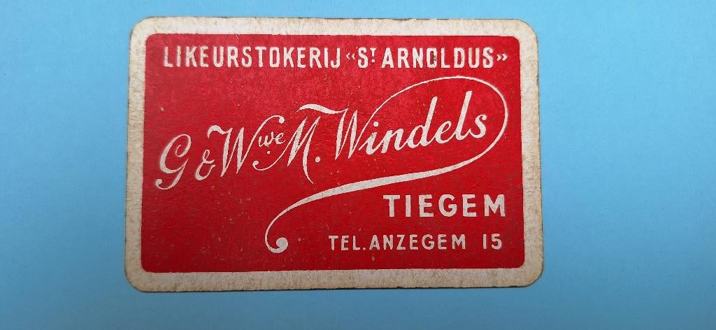 Speelkaart Tiegem_ likeurstokerij Anzegem_rood_183, Verzamelen, Speelkaarten, Jokers en Kwartetten, Gebruikt, Speelkaart(en), Ophalen of Verzenden
