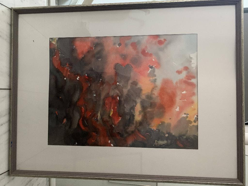 Aquarel „Vulkanvuur” Hildegard Wöhrle, Antiek en Kunst, Kunst | Schilderijen | Abstract, Ophalen