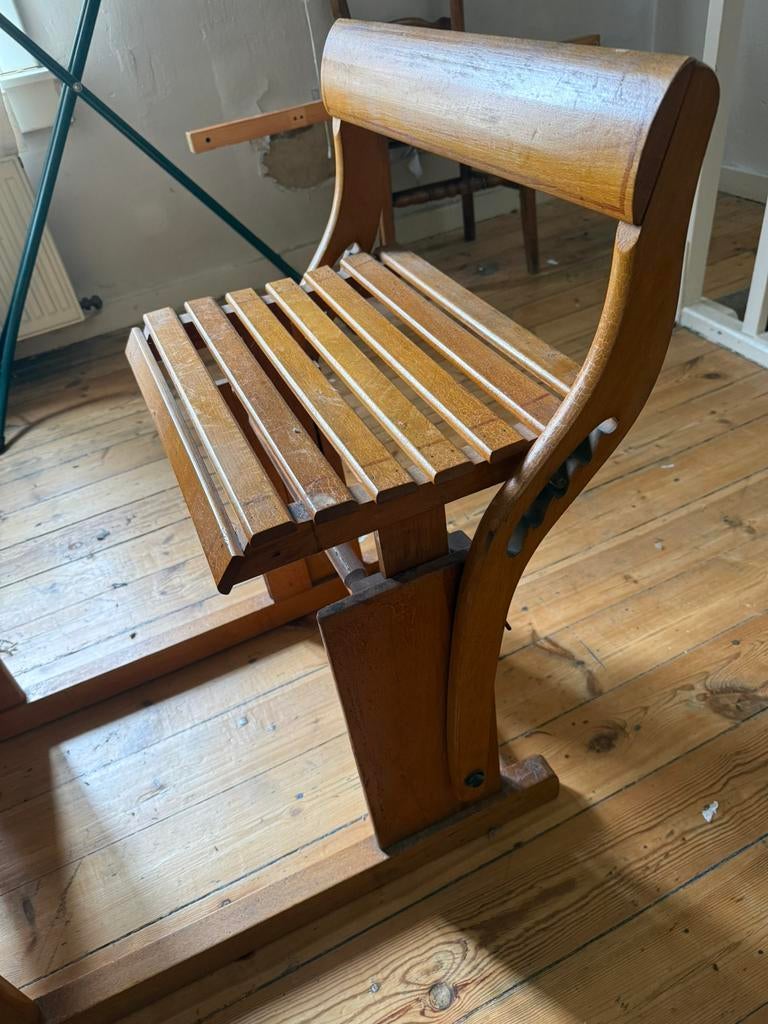 Oud schoolbankje Josco, Ophalen, Gebruikt, Hout, Schoolbureau