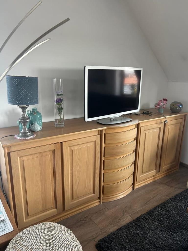 Eettafel met 6 stoelen en dressoir kast, Huis en Inrichting, Ophalen, Overige materialen, Gebruikt, Met deur(en)