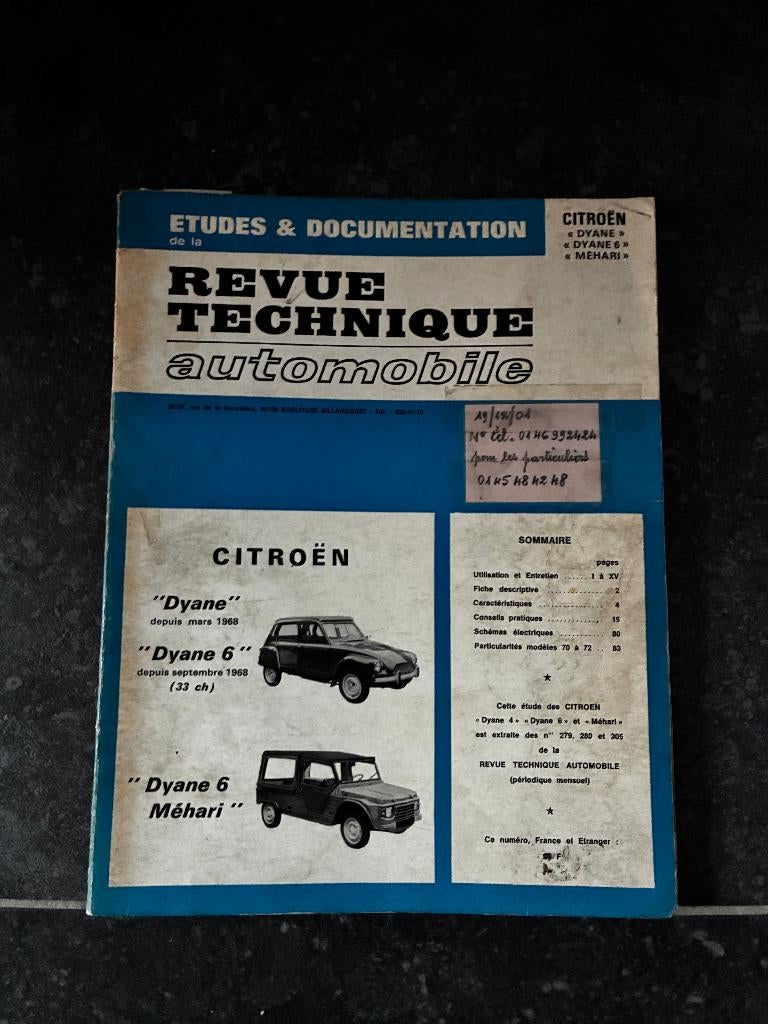 Revue technique Dyane 6/ Méhari, Enlèvement ou Envoi