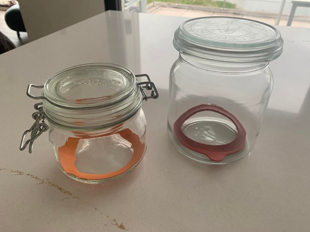 Glazen steriliseerbokaal met deksel 580ml en 1l, Ophalen, Zo goed als nieuw, Glas, Overige typen