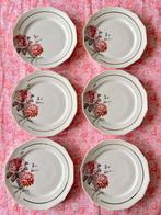 6 assiettes plates vintage limosa décor rose liseré argenté, Enlèvement ou Envoi