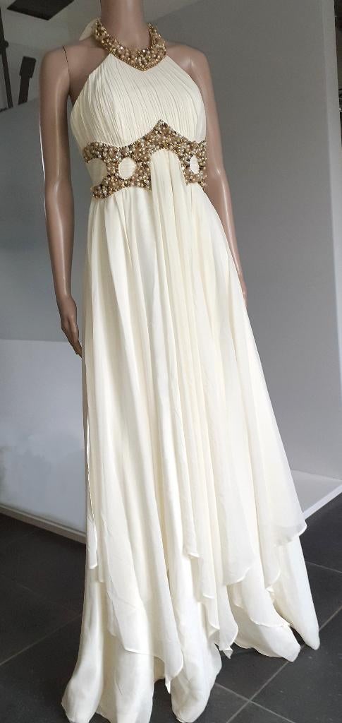 bruidsjurk griekse stijl crème met gouden parels XS-S, Kleding | Dames, Trouwkleding en Trouwaccessoires, Ophalen of Verzenden