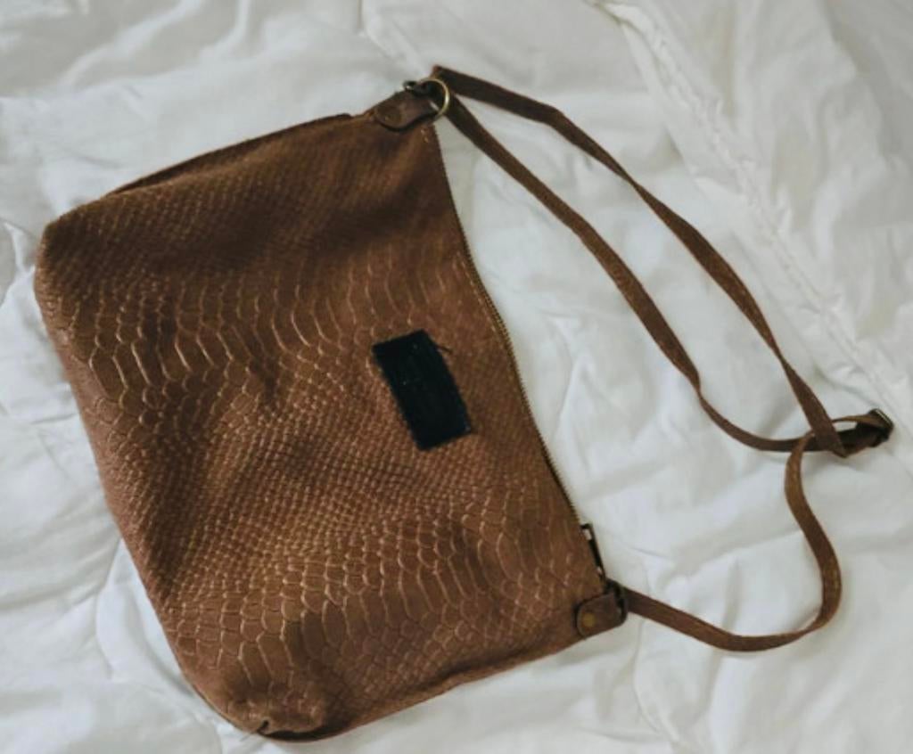 : Sac bandoulière cuir italien marron Effet serpent/python, Enlèvement ou Envoi, Comme neuf