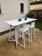 Witte hoge terrastafel all weather met barstoelen terras, Salons de jardin, Aluminium, Comme neuf, 6 places