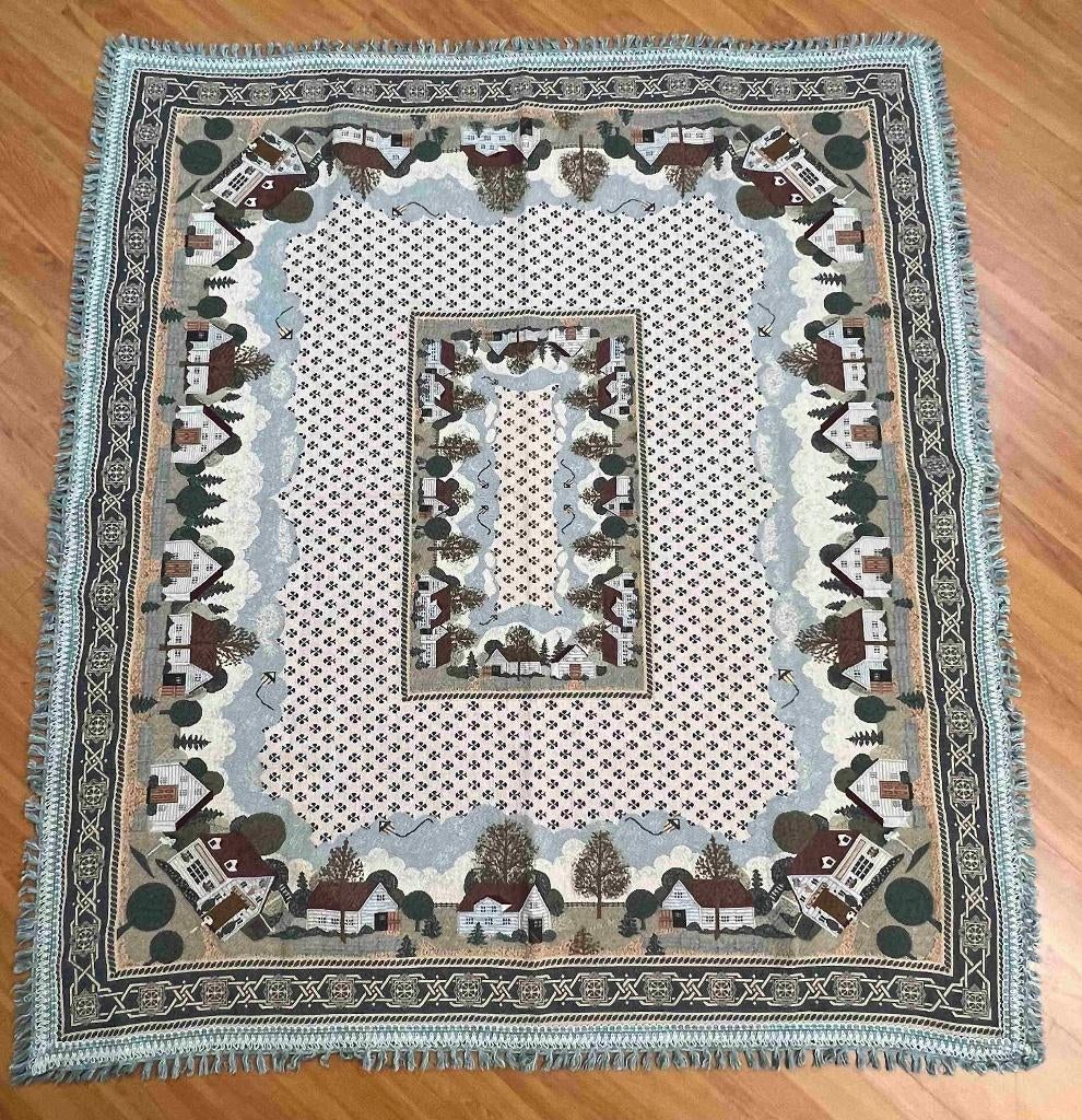 Soepel tafelkleed vierzijdig franje witte huisjes 156/137 cm, Ophalen of Verzenden, Gebruikt, Rechthoek