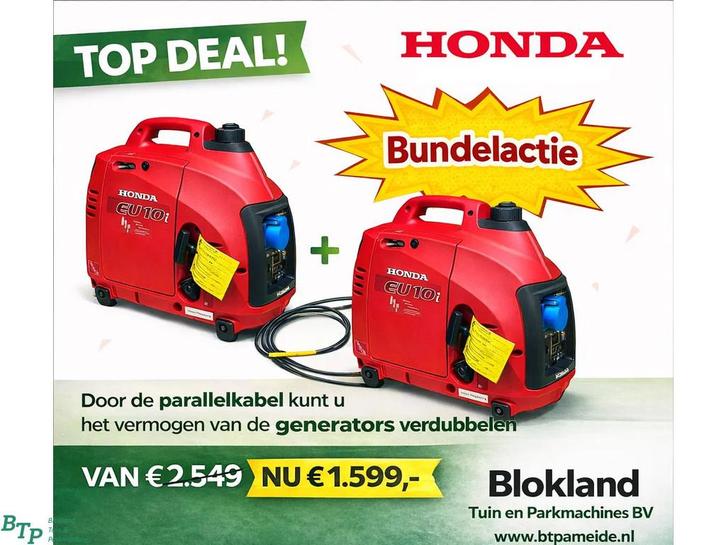 Honda Eu10i Bundelactie 2x generator met parallelkabel noods, Articles professionnels, Machines & Construction | Générateurs
