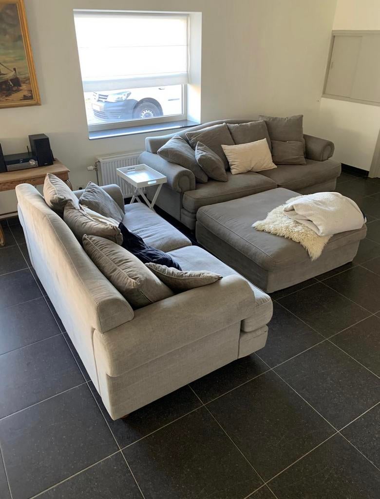 Zetels: 3-zit, 2-zit en poef, Ophalen, Gebruikt, Stof, Landelijk