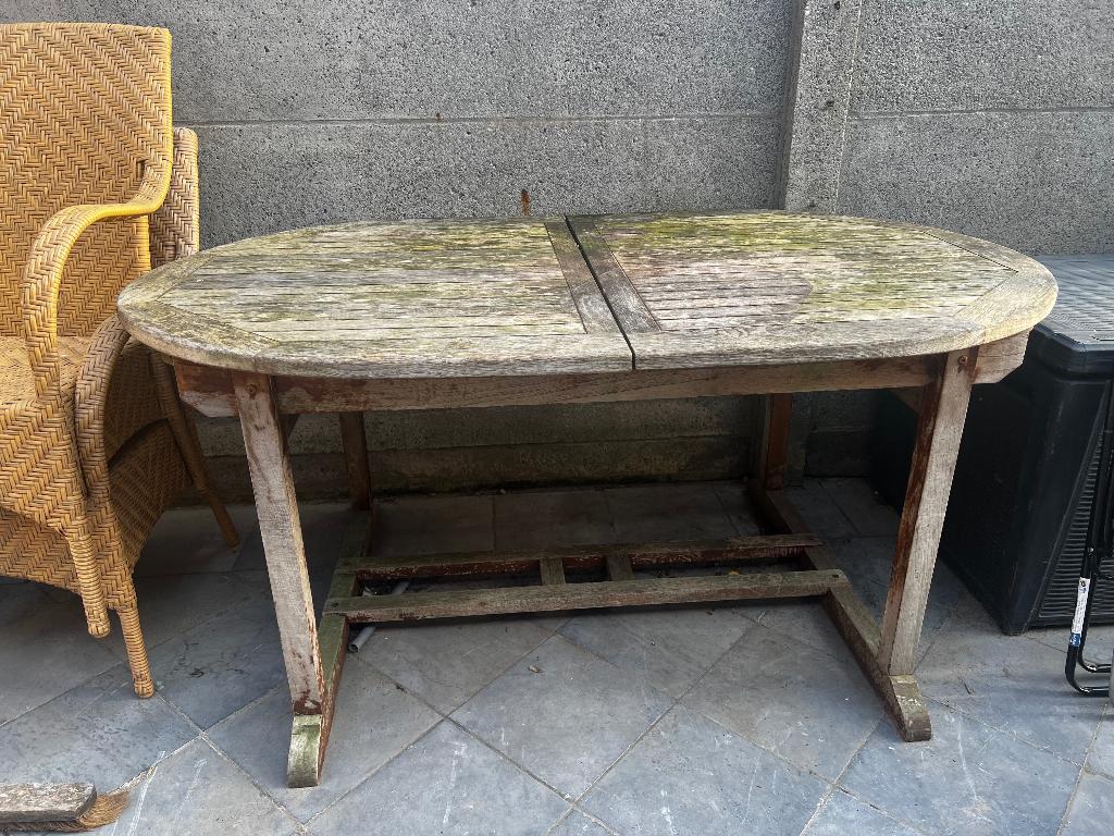 Houten tuintafel, Tuin en Terras, Tuintafels, Ophalen, Gebruikt, Ovaal, Hout