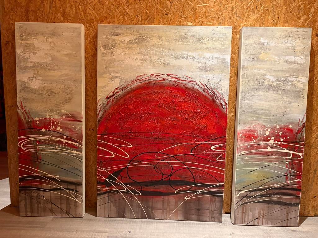 Peinture en 3 parties Sunrise., Antiquités & Art, Art | Peinture | Abstraite, Enlèvement