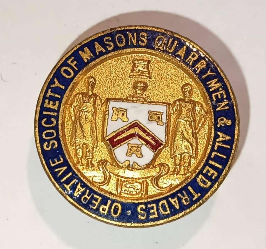Rare Badge Syndical Maçons & Tailleurs de Pierre1919-1921 GB, Collections, Enlèvement ou Envoi