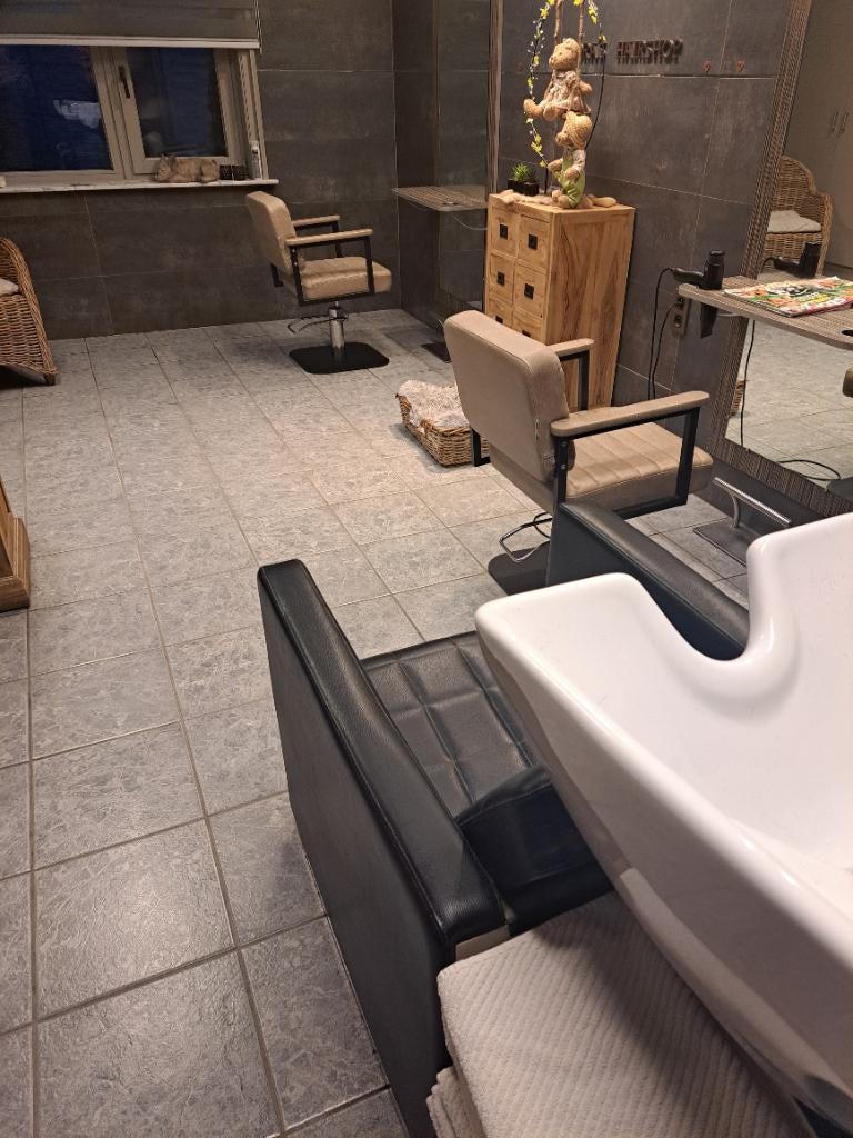 Kapperstoelen en wasbak, Maison & Meubles, Chaises, Enlèvement, Comme neuf, Cuir, Trois