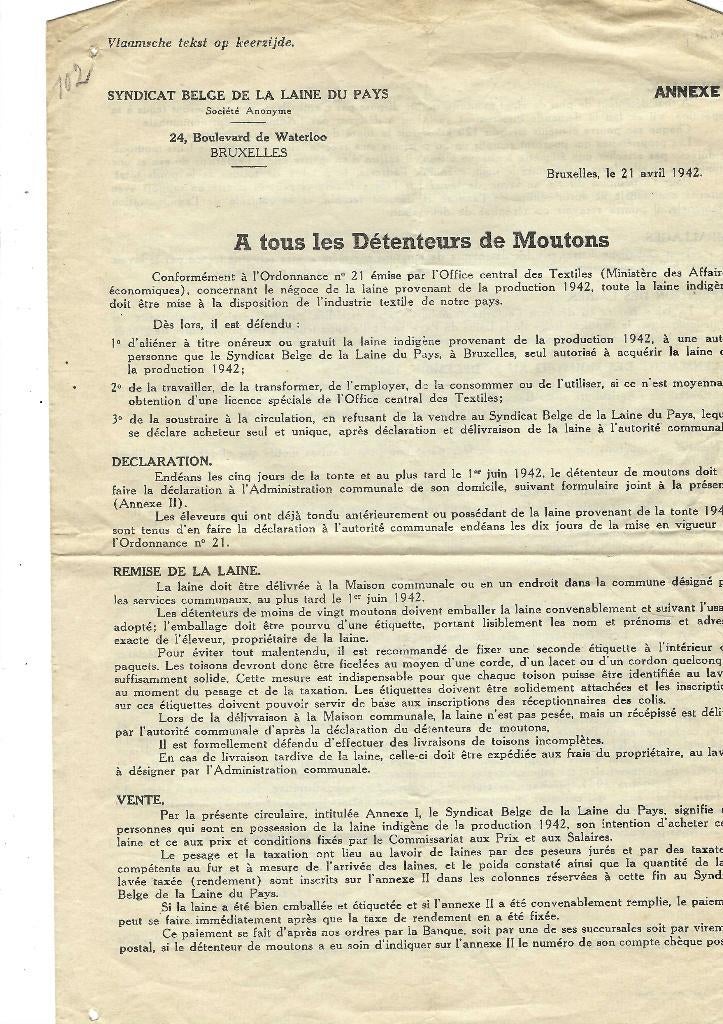 Syndicat Belge de la Laine du pays, Enlèvement ou Envoi, Utilisé