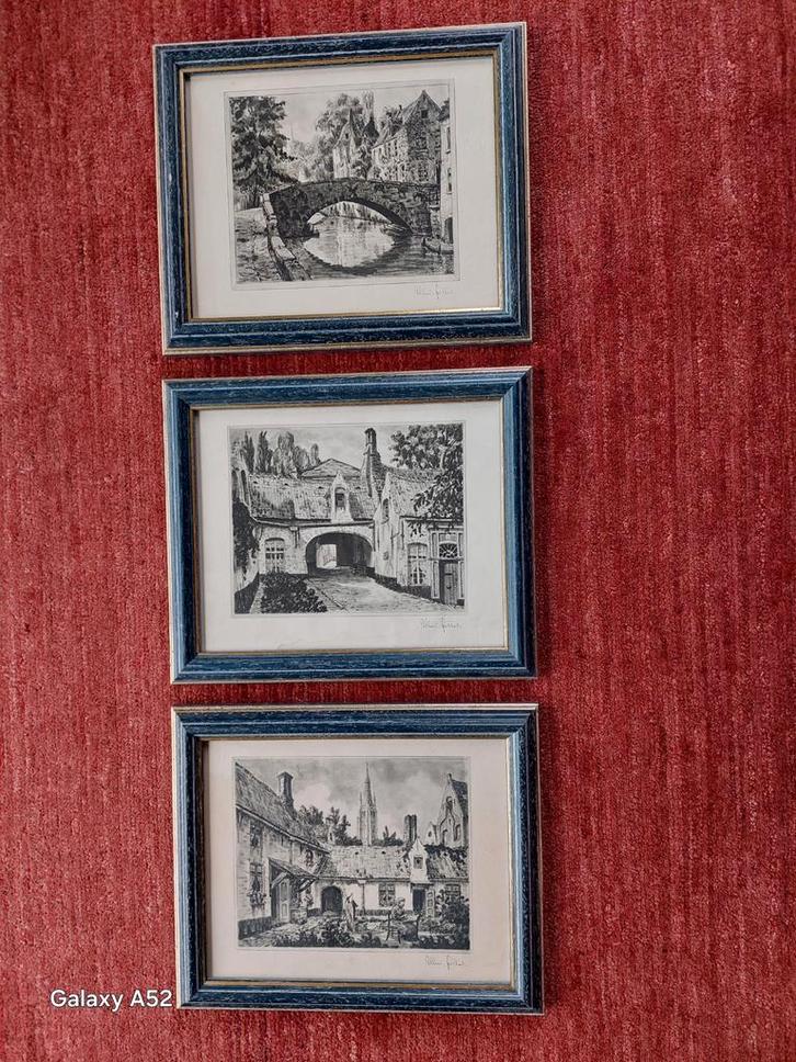 3 gravures (Bruges) d'Albert Goethals encadrées pour 150 €, Antiquités & Art, Art | Eaux-fortes & Gravures, Enlèvement ou Envoi