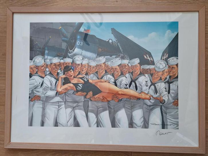 PIn-Up Wings,Navy Girl Offset 50x70cm gesigneerd, Collections, Personnages de BD, Enlèvement ou Envoi