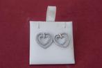 Paire de boucle d'oreille en argent double coeur, Enlèvement ou Envoi, Avec cristal, Argent, Argent